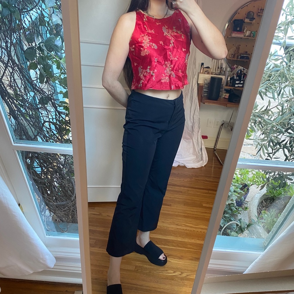 Red silky Asian top